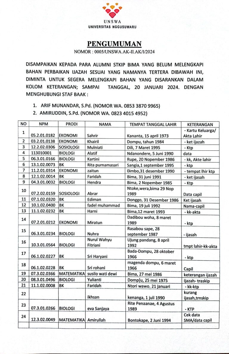 Informasi disampaikan untuk pada Alumni STKIP Bima