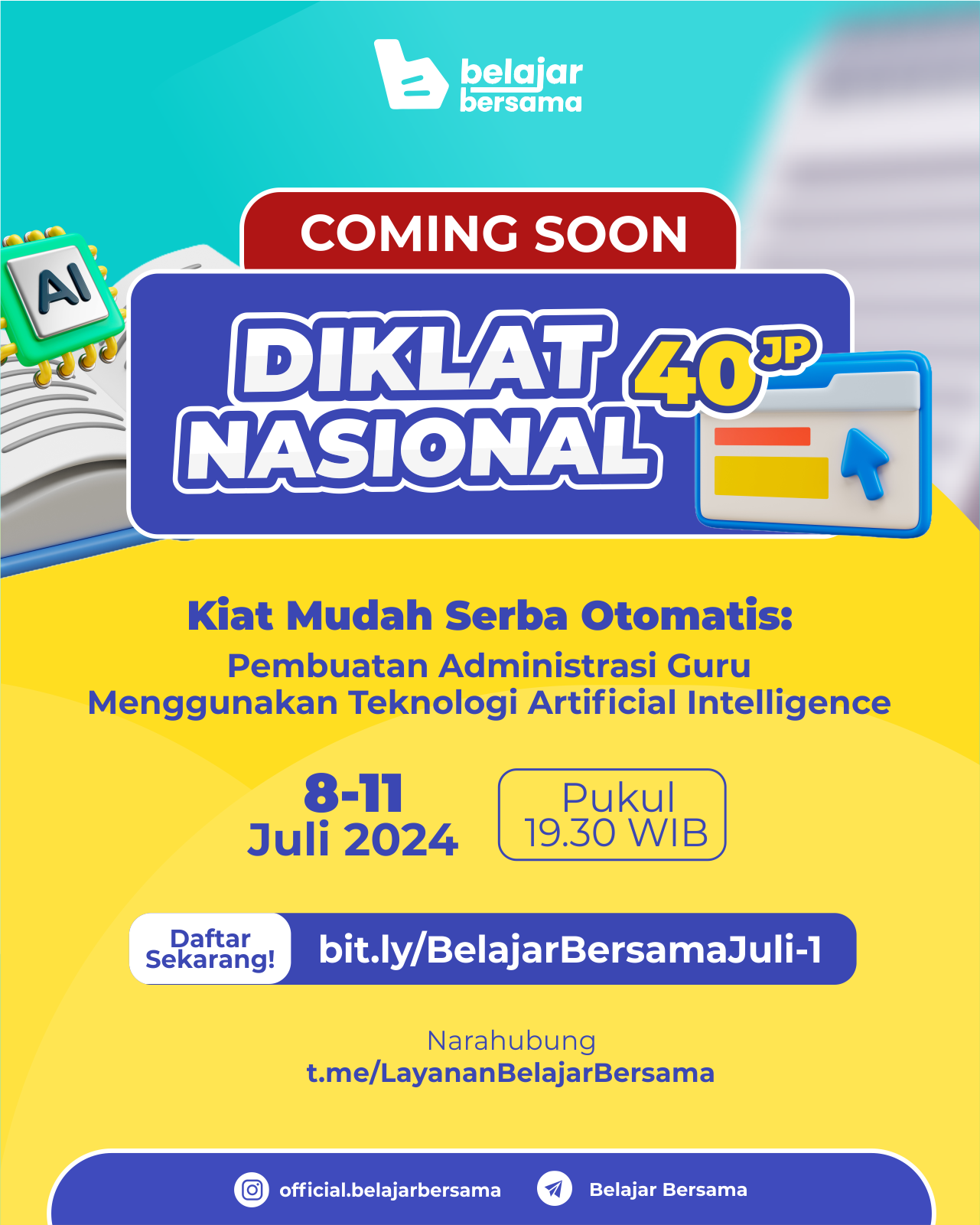 Read more about the article DIKLAT GRATIS DIMULAI Kiat Mudah Serba Otomatis: Pembuatan Administrasi Guru Menggunakan Teknologi Artificial Intelligence