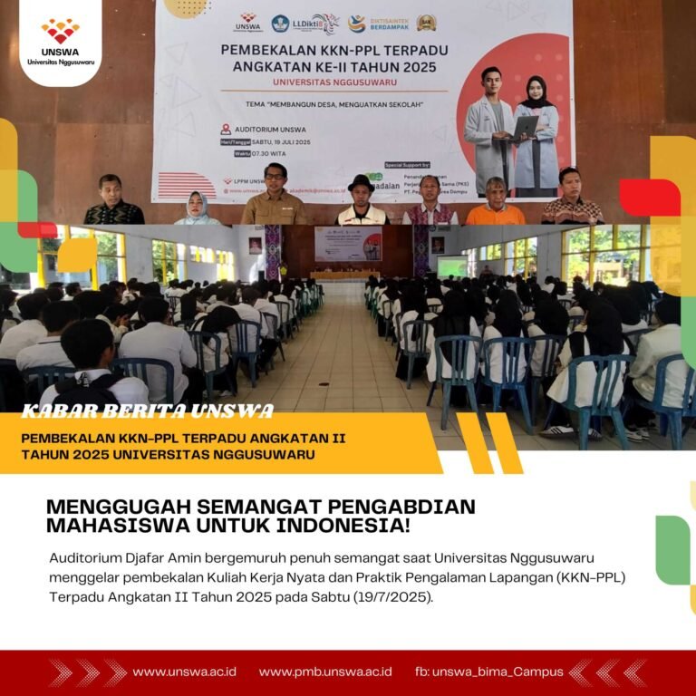 PEMBEKALAN KKN-PPL TERPADU ANGKATAN II TAHUN 2025 UNIVERSITAS NGGUSUWARU: MENGGUGAH SEMANGAT PENGABDIAN MAHASISWA UNTUK INDONESIA!